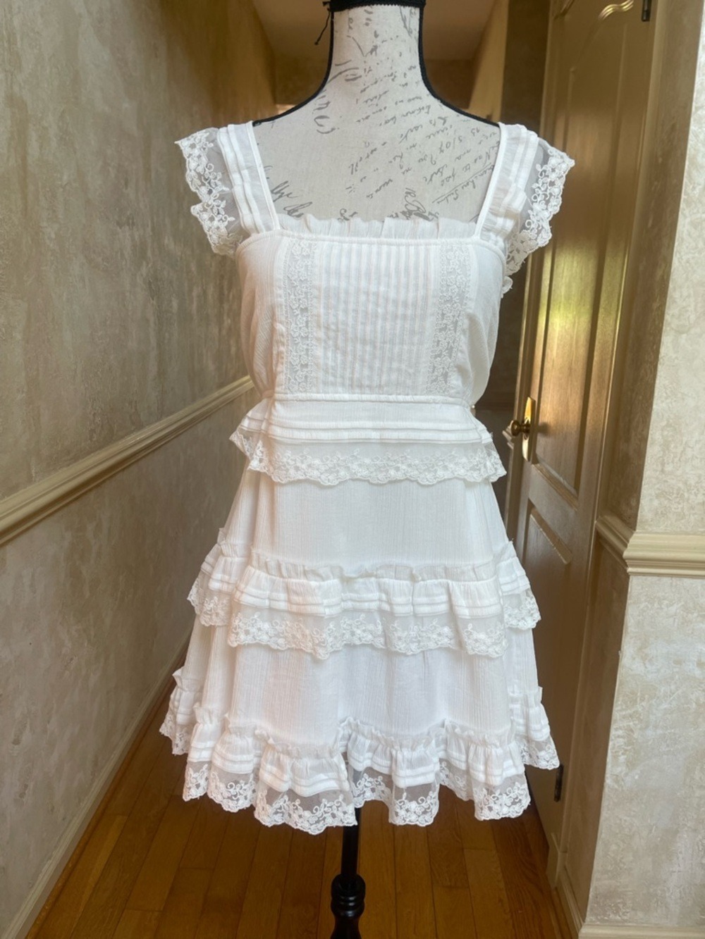 Altar'd State White Cotton Lace Tiered Mini Dress Cottagecore Sz S Coquette New - Picture 2 of 10